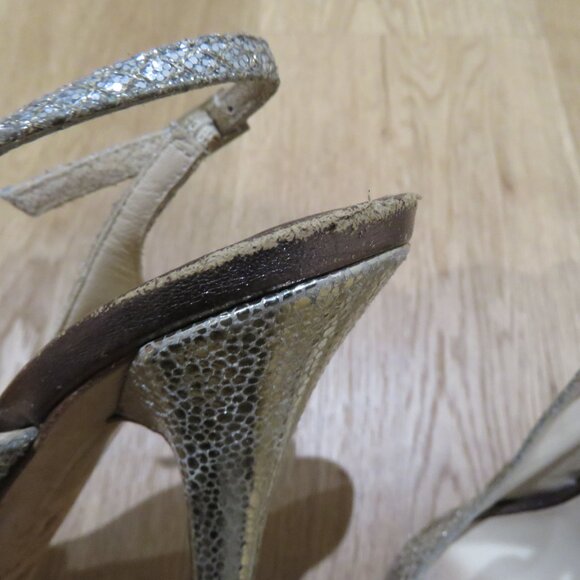 JIMMY CHOO Nova Slingback Sparkle Glitter Platform Peep Toe Heels Cocktail US 6 - Picture 12 of 15